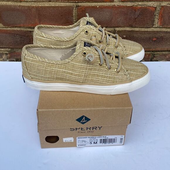 Sperry Top Sider Seacoast Sparkle Gold Canvas Sneaker Size 5 NEW - Picture 9 of 9